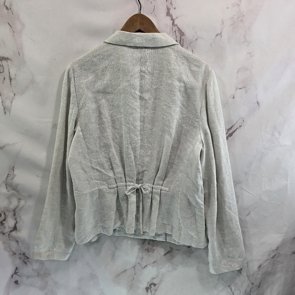 J Jill Jacket Womens Large Linen Gray Silver Blazer Unstructured Two Button Tie - Picture 5 of 12